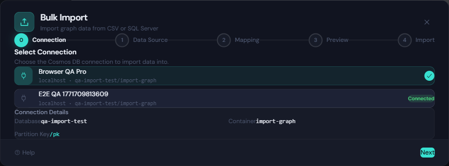 Bulk Import - Connection Step