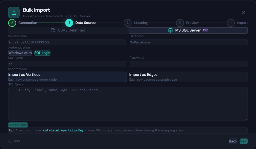 Bulk Import - SQL Server Connection